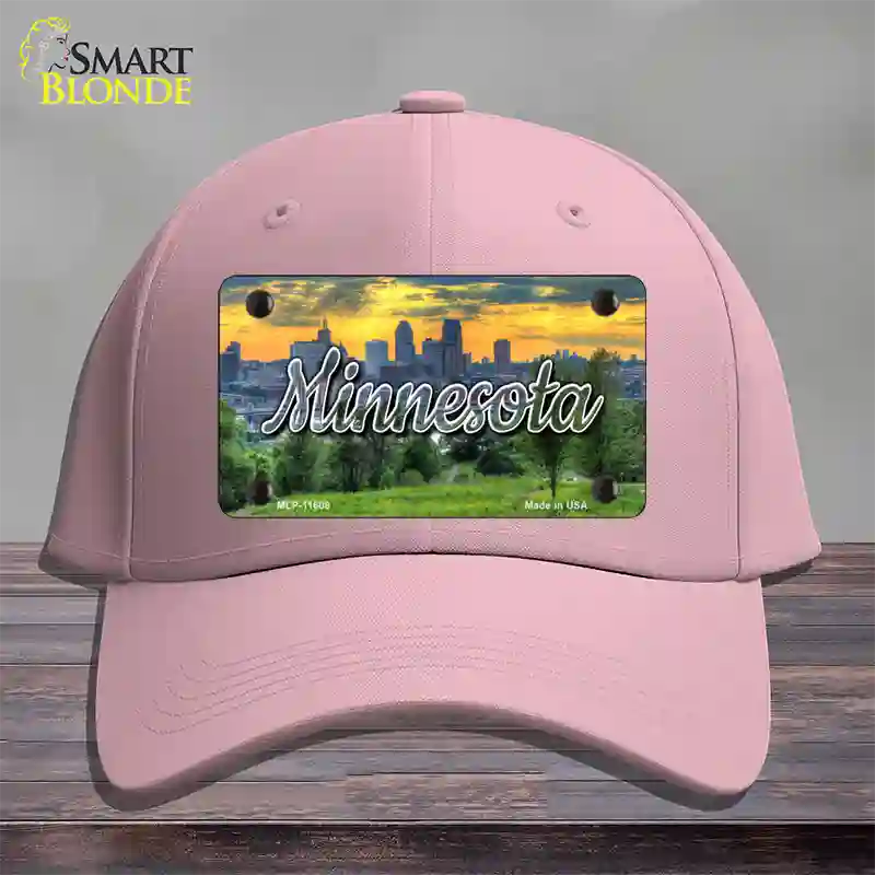 Minnesota City Skyline Sunset State Novelty License Plate Hat Cotton / Pink