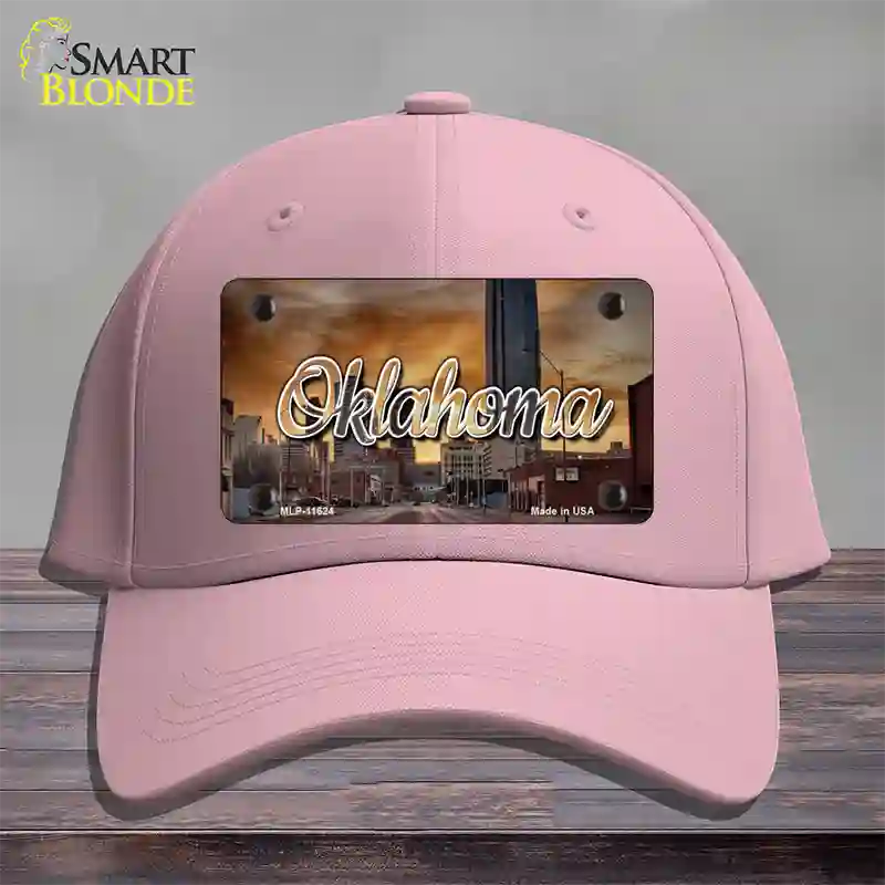 Oklahoma Sunset Skyline State Novelty License Plate Hat Cotton / Pink