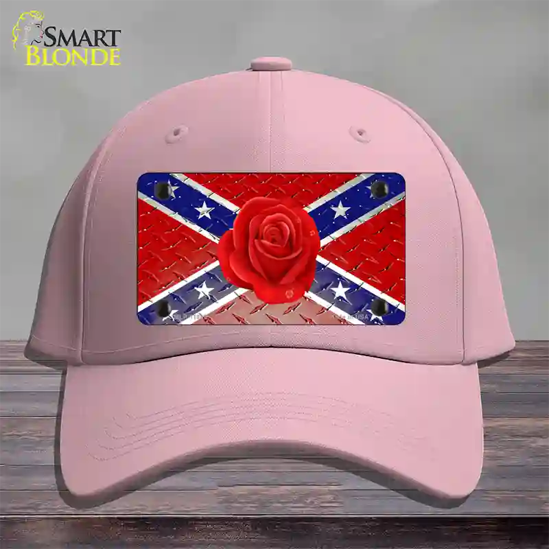 Confederate Flag With Red Rose Novelty License Plate Hat Cotton / Pink