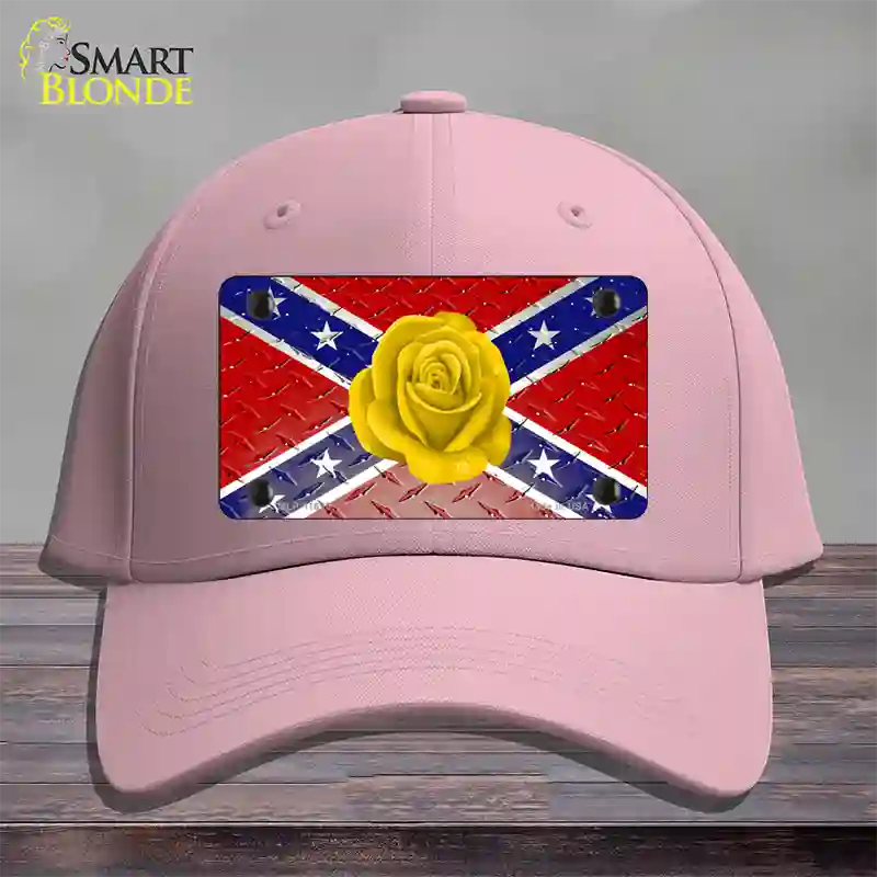 Confederate Flag With Yellow Rose Novelty License Plate Hat Cotton / Pink