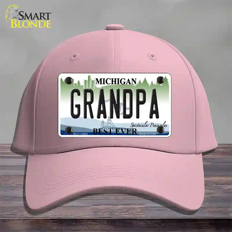 Grandpa Michigan Novelty License Plate Hat Cotton / Pink