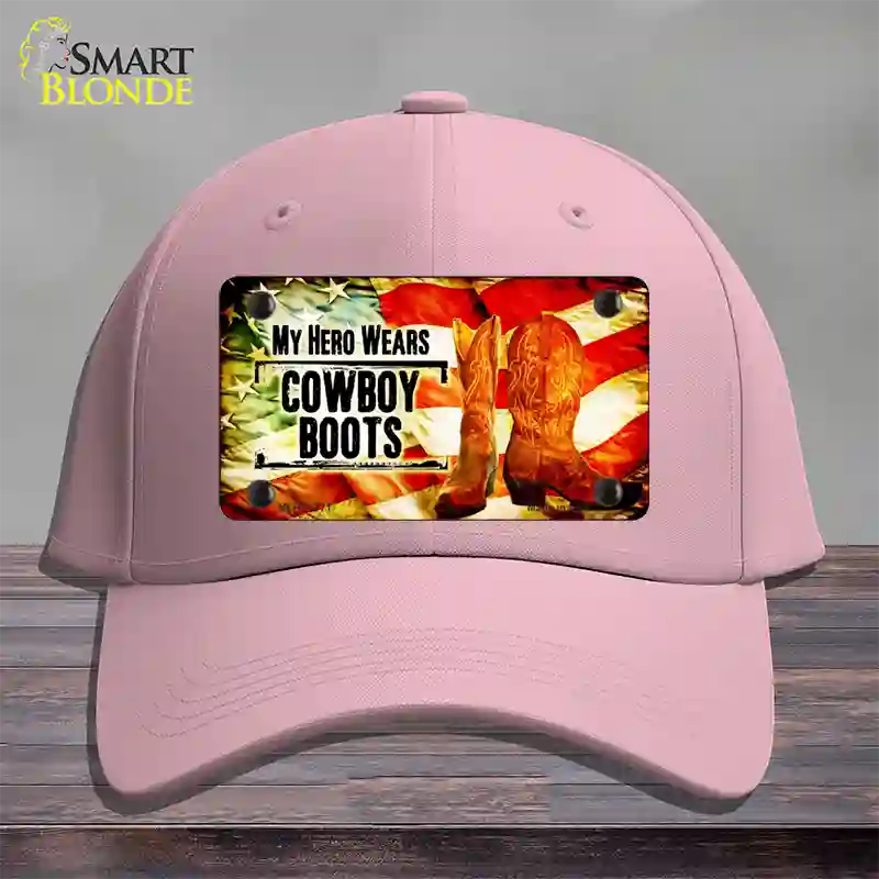 My Hero Wears Cowboy Boots Novelty License Plate Hat Cotton / Pink