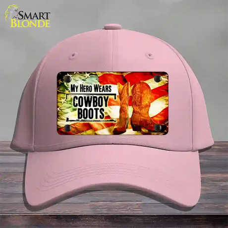 My Hero Wears Cowboy Boots Novelty License Plate Hat Cotton / Pink