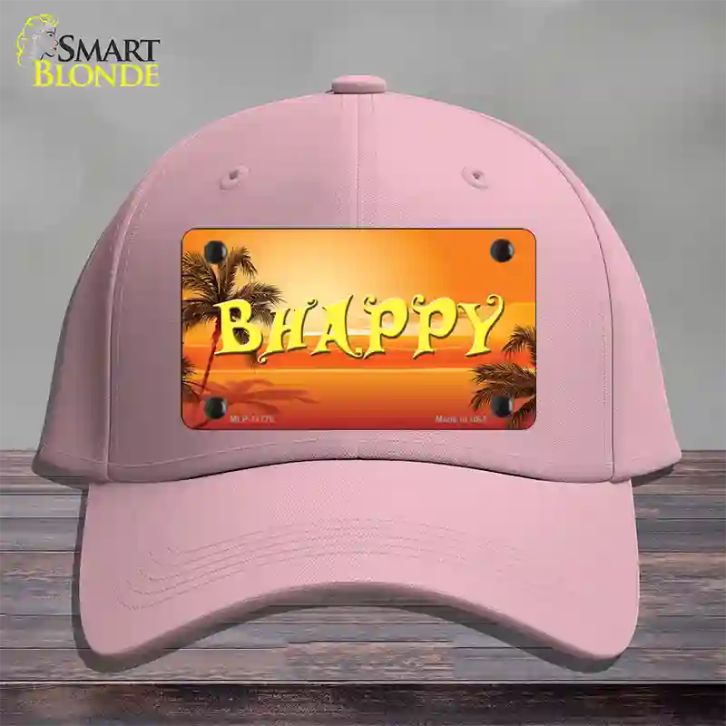 Be Happy Beach Scene Novelty License Plate Hat Cotton / Pink