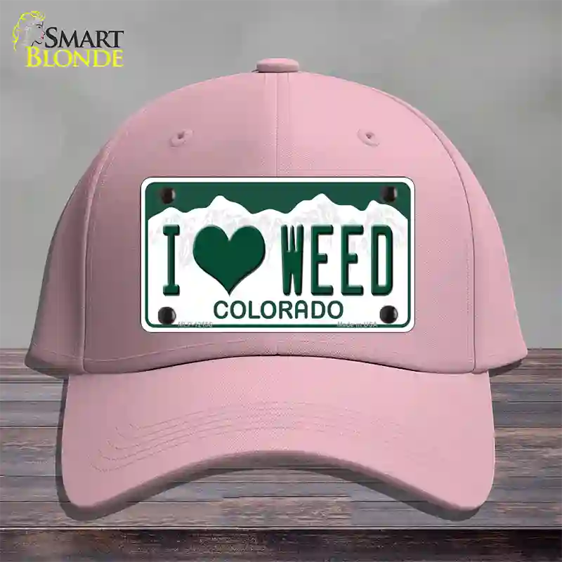 I Love Weed Colorado Novelty License Plate Hat Cotton / Pink