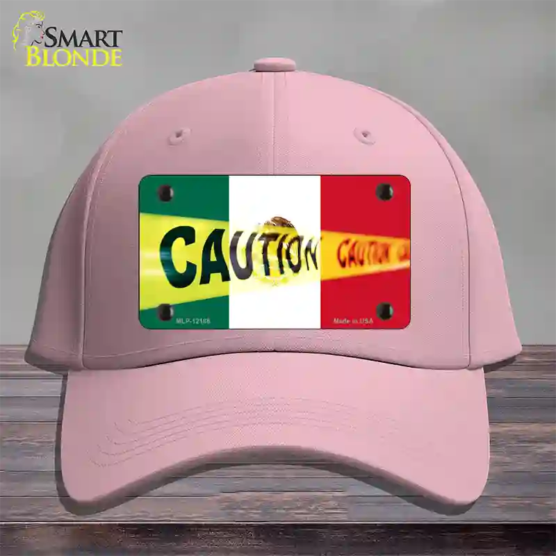 Caution Mexico Flag Novelty License Plate Hat Cotton / Pink