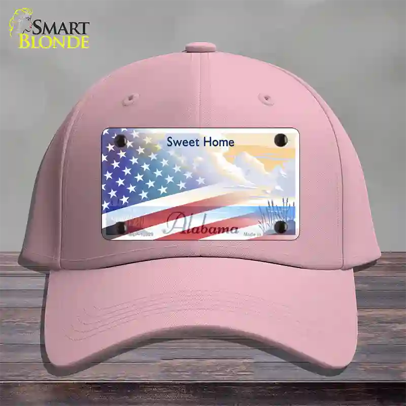 Alabama with American Flag Novelty License Plate Hat Pink Cotton