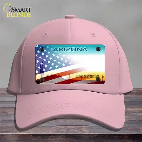 Arizona with American Flag Novelty License Plate Hat Pink Cotton