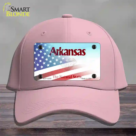 Arkansas with American Flag Novelty License Plate Hat Pink Cotton