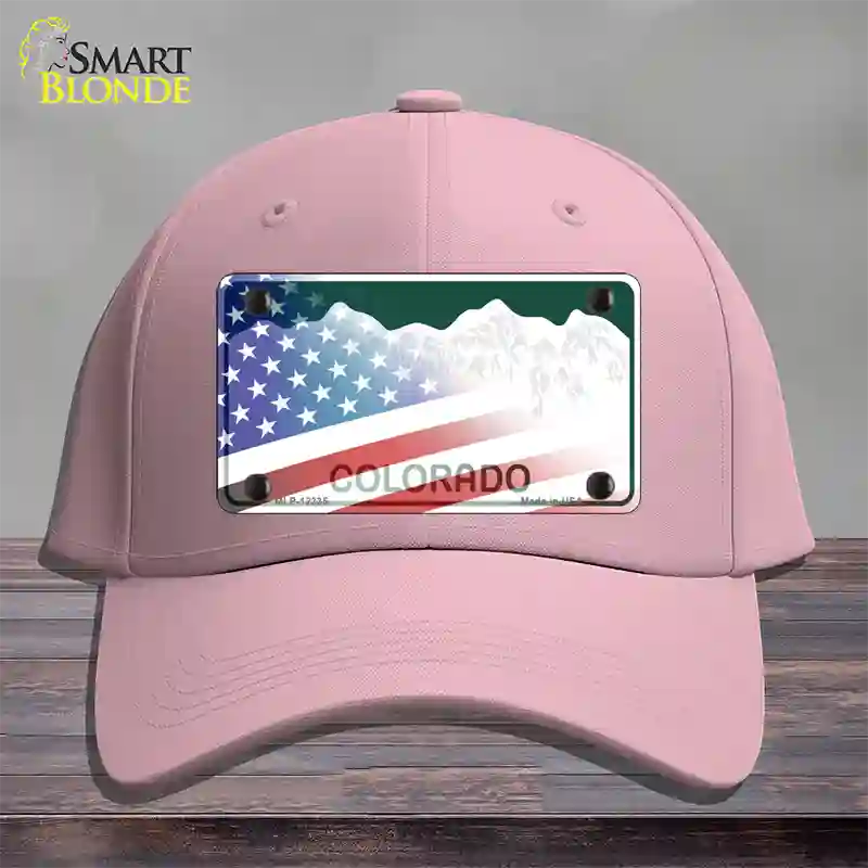 Colorado with American Flag Novelty License Plate Hat Cotton / Pink