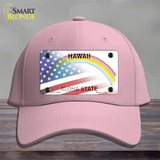 Hawaii with American Flag Novelty License Plate Hat Cotton / Pink