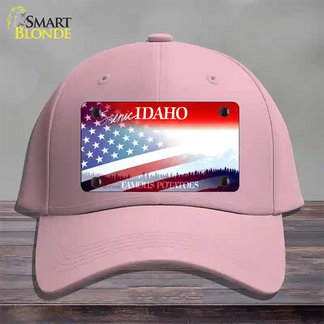 Idaho with American Flag Novelty License Plate Hat Cotton / Pink