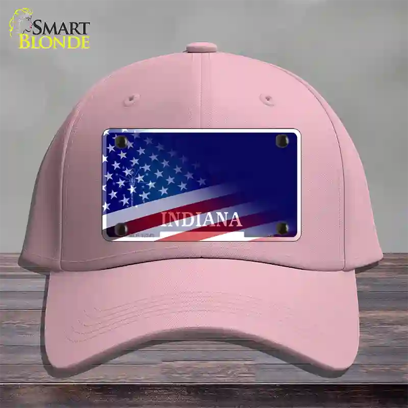 Indiana with American Flag Novelty License Plate Hat Cotton / Pink