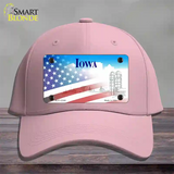 Iowa with American Flag Novelty License Plate Hat Cotton / Pink