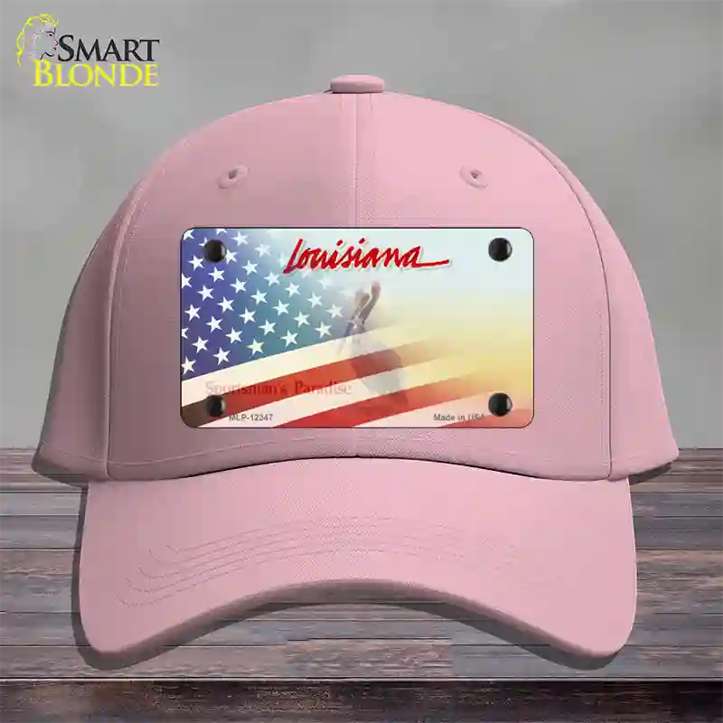 Louisiana with American Flag Novelty License Plate Hat Cotton / Pink