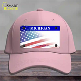 Michigan with American Flag Novelty License Plate Hat Cotton / Pink