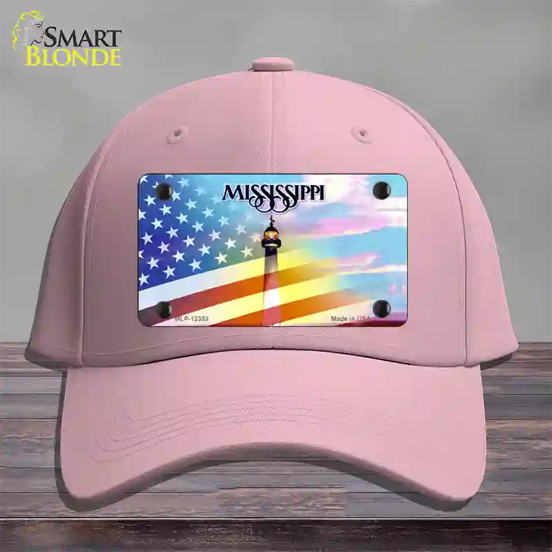 Mississippi with American Flag Novelty License Plate Hat Cotton / Pink