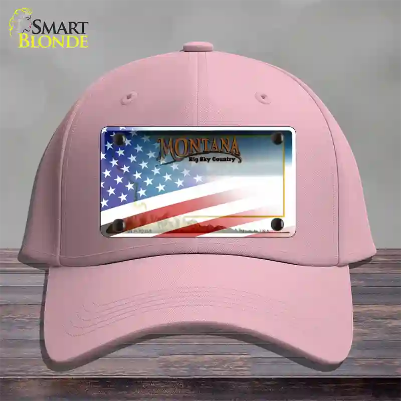 Montana with American Flag Novelty License Plate Hat Cotton / Pink