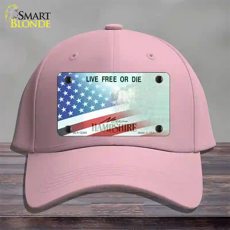 New Hampshire with American Flag Novelty License Plate Hat Cotton / Pink