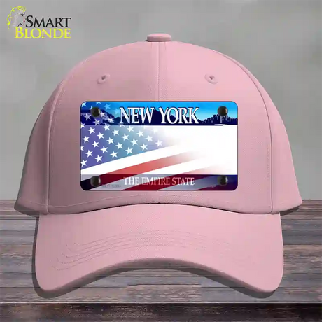 New York with American Flag Novelty License Plate Hat Cotton / Pink