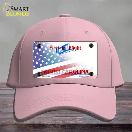 North Carolina with American Flag Novelty License Plate Hat Cotton / Pink