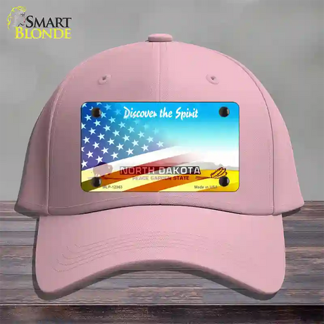 North Dakota with American Flag Novelty License Plate Hat Cotton / Pink