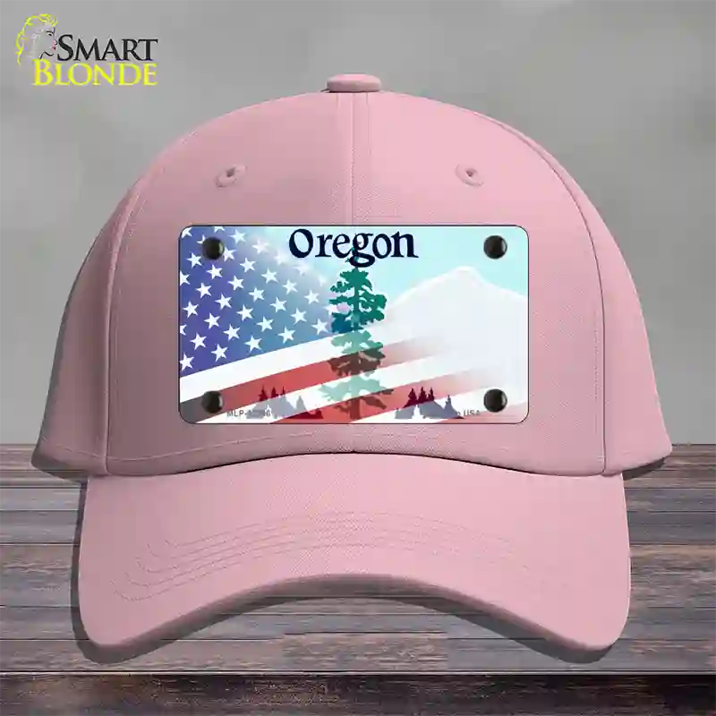 Oregon with American Flag Novelty License Plate Hat Cotton / Pink