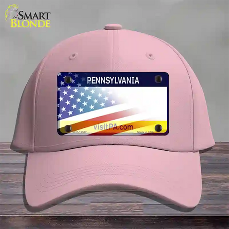 Pennsylvania with American Flag Novelty License Plate Hat Cotton / Pink