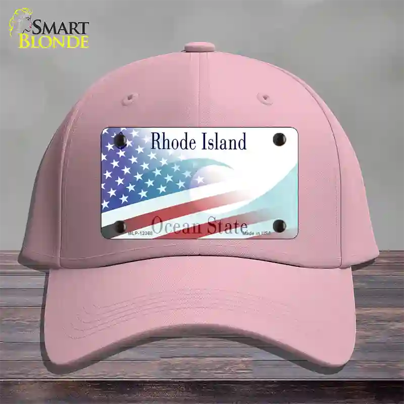 Rhode Island with American Flag Novelty License Plate Hat Cotton / Pink