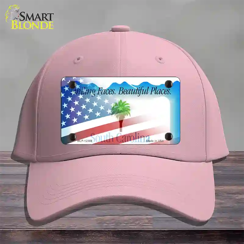 South Carolina with American Flag Novelty License Plate Hat Cotton / Pink