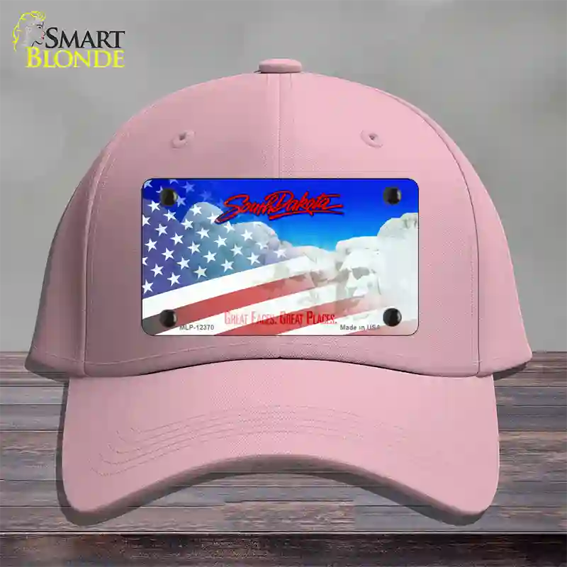 South Dakota with American Flag Novelty License Plate Hat Cotton / Pink