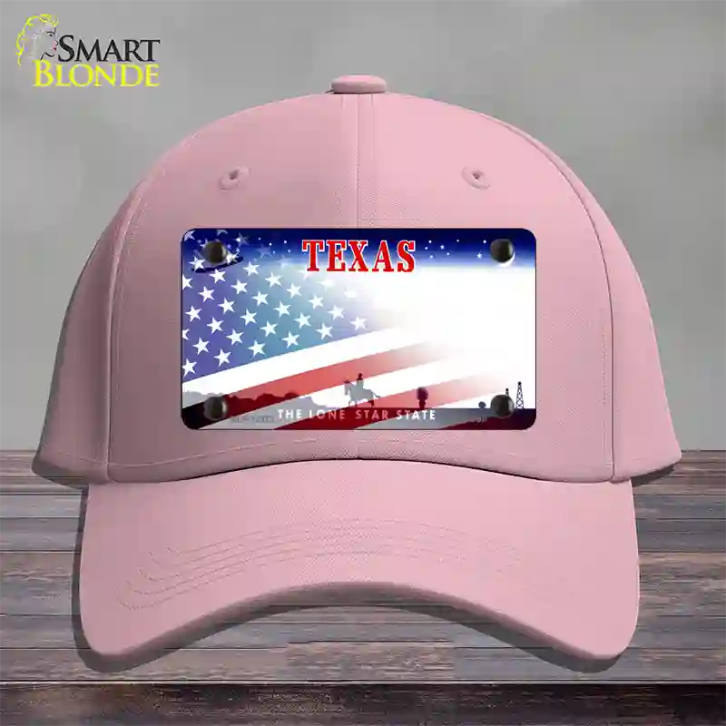 Texas with American Flag Novelty License Plate Hat Cotton / Pink