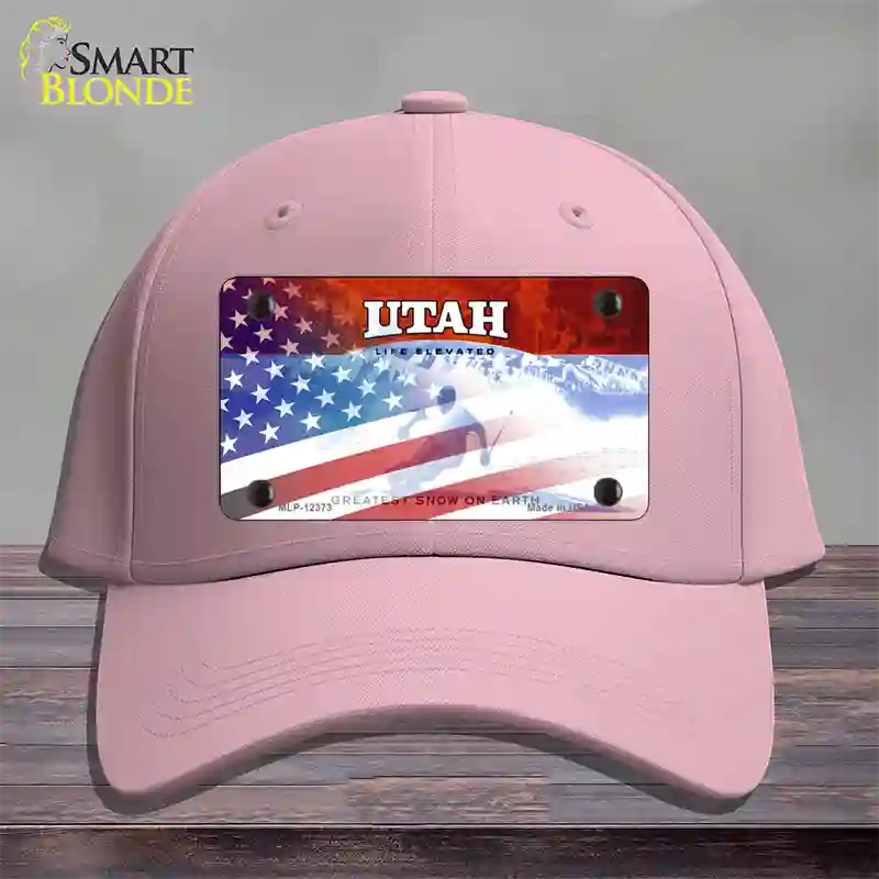 Utah with American Flag Novelty License Plate Hat Cotton / Pink