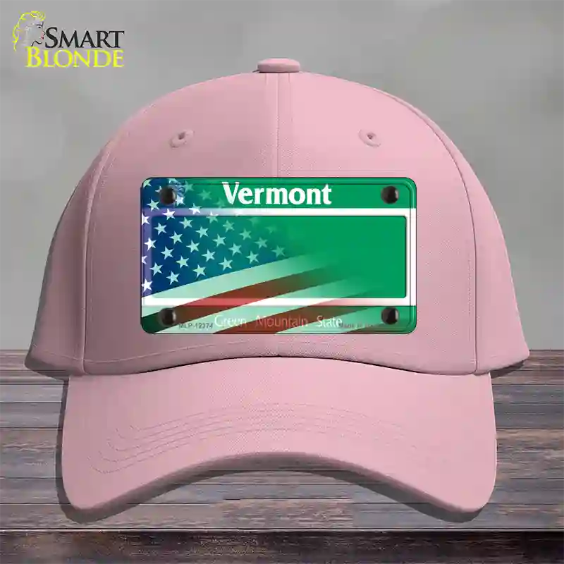 Vermont with American Flag Novelty License Plate Hat Cotton / Pink