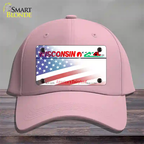 Wisconsin with American Flag Novelty License Plate Hat Cotton / Pink