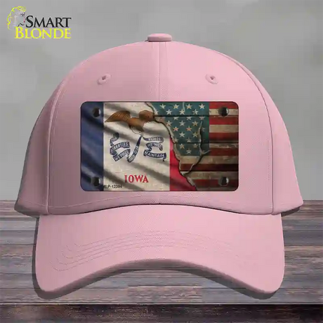 Iowa/American Flag Novelty License Plate Hat Cotton / Pink