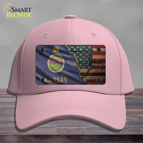 Kansas/American Flag Novelty License Plate Hat Cotton / Pink