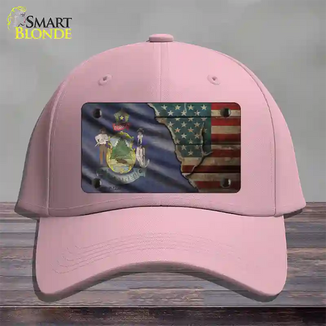 Maine/American Flag Novelty License Plate Hat Cotton / Pink