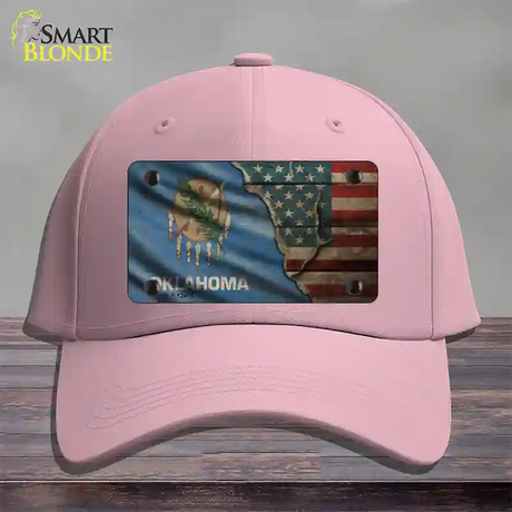 Oklahoma/American Flag Novelty License Plate Hat Cotton / Pink