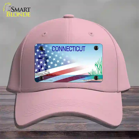 Connecticut Preserve with American Flag Novelty License Plate Hat Cotton / Pink