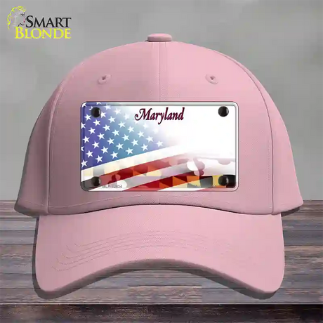 Maryland State with American Flag Novelty License Plate Hat Cotton / Pink