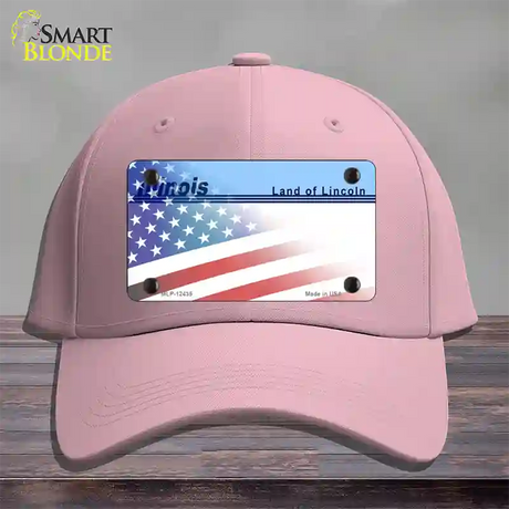 Illinois Lincoln with American Flag Novelty License Plate Hat Cotton / Pink