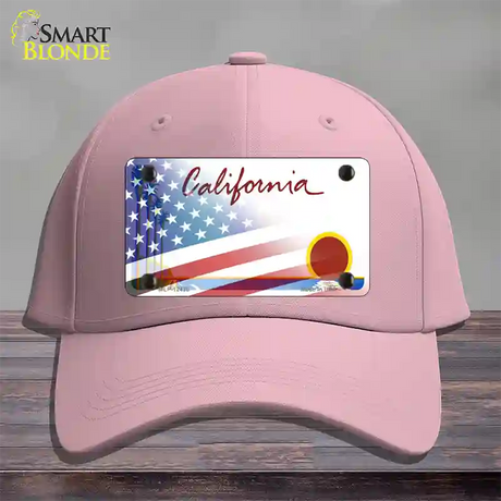 California Palm Plate American Flag Novelty License Plate Hat Cotton / Pink