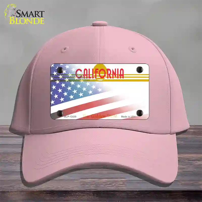 California Golden with American Flag Novelty License Plate Hat Cotton / Pink