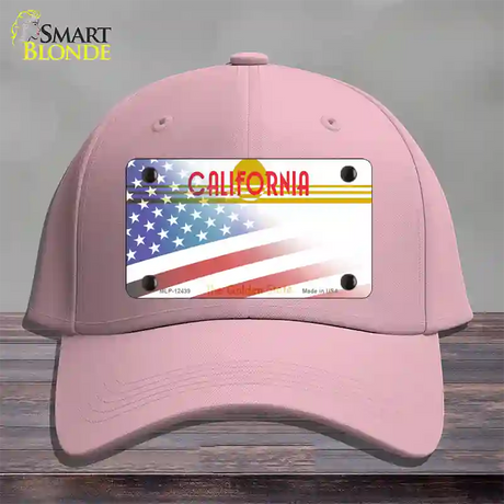 California Golden with American Flag Novelty License Plate Hat Cotton / Pink