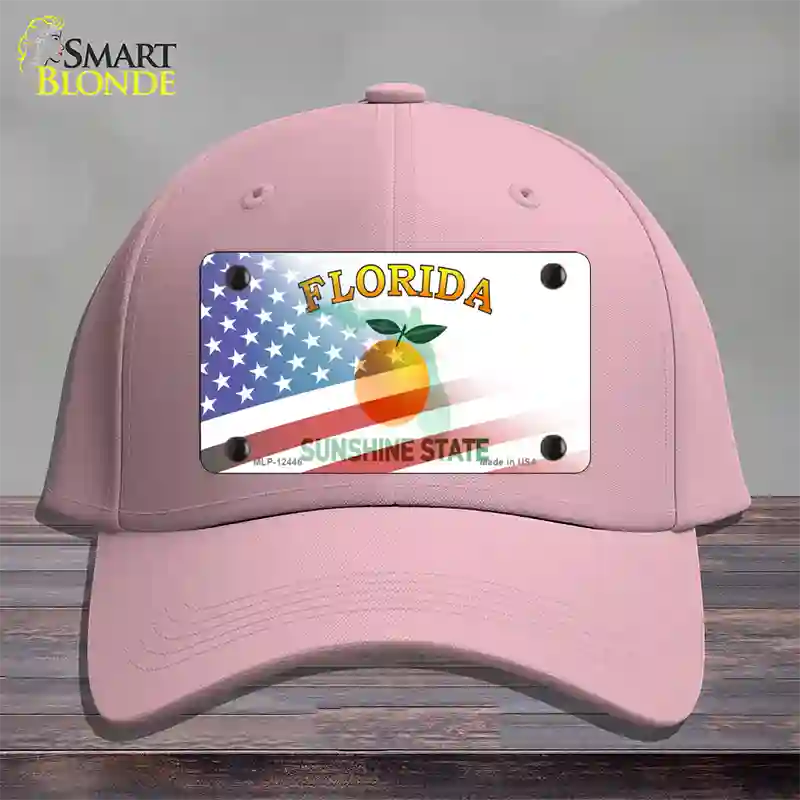 Florida Orange with American Flag Novelty License Plate Hat Cotton / Pink