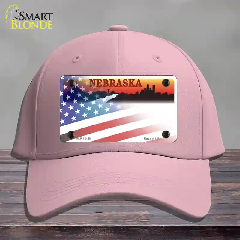 Nebraska Amber with American Flag Novelty License Plate Hat Cotton / Pink