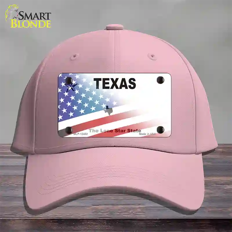 Texas White with American Flag Novelty License Plate Hat Cotton / Pink