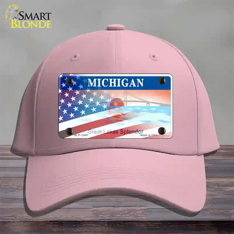 Michigan Splendor with American Flag Novelty License Plate Hat Cotton / Pink