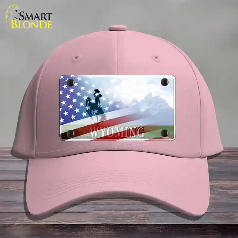 Wyoming Cowboy Plate American Flag Novelty License Plate Hat Cotton / Pink